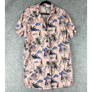 Modcloth Pepaloves Shirtdress Womens Medium Pink‎ Rayon Tropical Beach Aloha